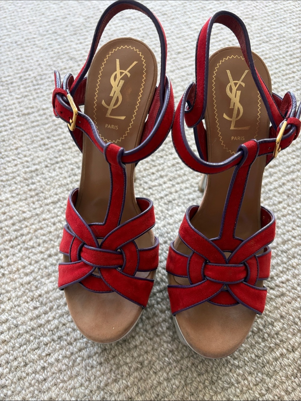 YSL Saint Laurent Tribute Red Suede Knotted T-Strap Platform Sandals- deal! Bag - Picture 10 of 13
